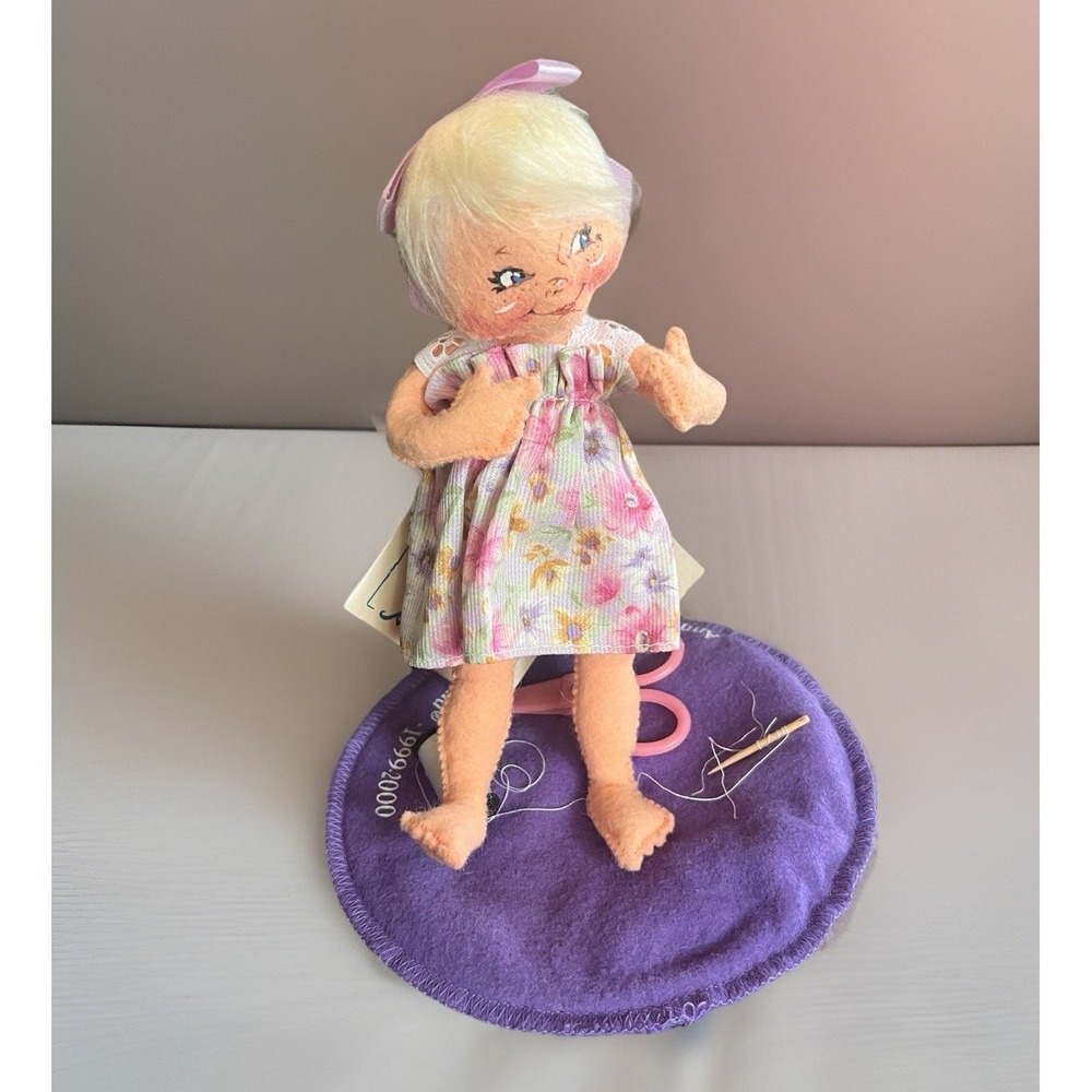 Annalee Doll Society Logo Kid "Mending my Teddy" 1999-2000 7" NOS Sewing